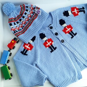 Boys Soldier Cardigan Childs Fair Isle Cardigan Hand Knitted Pale Blue Baby Toddler Knit 6 Sizes Birth 4 yrs Pure Merino Wool image 7