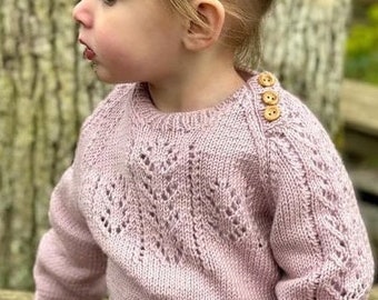 Traditional lace pattern Jumper - Hand Knitted pure Merino Wool sweater - baby, toddler and child sizes birth to 5yrs - 6 colours Available