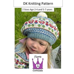 Béret Fair Isle pour filles TIGGY - Modèle de tricot main en laine DK - Disponible en 2 tailles : 2-4 ans et 5-7 ans - Modèle PDF