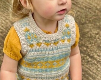 Girls and Boys Tank Top- Hand KNITTED Fair Isle unisex Sleeveless vest - Pure Merino Wool - Available sizes Birth to 6 years