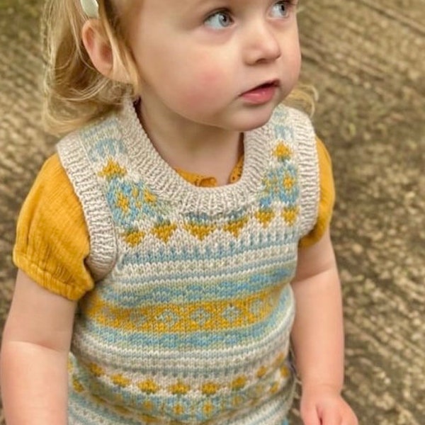 Girls and Boys Tank Top- Hand KNITTED Fair Isle unisex Sleeveless vest - Pure Merino Wool - Available sizes Birth to 6 years