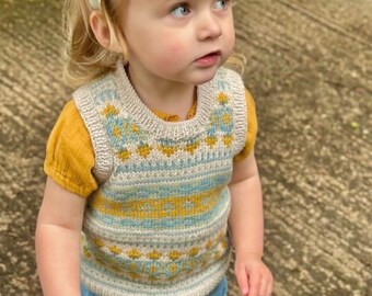 Girls and Boys Tank Top- Hand KNITTED Fair Isle unisex Sleeveless vest - Pure Merino Wool - Available sizes Birth to 6 years