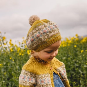 Fair Isle CARDIGAN Hand Knitted Girls Cardigan Ochre Yellow or Green Baby Toddler & Child Sizes upto 6 years Pure Merino Wool image 4