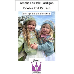 Stickmönster - Mönster till Fair Isle-kofta för flickor i DK - I 4 storlekar 1-2, 2-3 och 3-4, 4-5 år - PDF-mönster