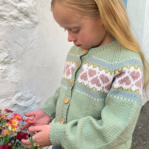 GIRLS Hand KNITTED Hearts Cardigan - Pure Merino Wool - Available sizes Birth to 6 years - In 4 new colours