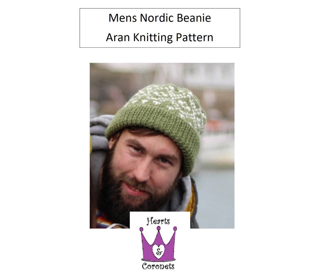 Knitting Pattern Mens Aran Nordic Beanie PDF Pattern Hand Knit Fair Isle Etsy UK