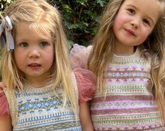 Girls and Boys Tank Top- Hand KNITTED Fair Isle unisex Sleeveless vest - Pure Merino Wool - Available sizes Birth to 6 years