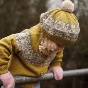 Fair Isle CARDIGAN Hand Knitted Girls Cardigan Ochre Yellow or Green Baby Toddler & Child Sizes upto 6 years Pure Merino Wool image 5