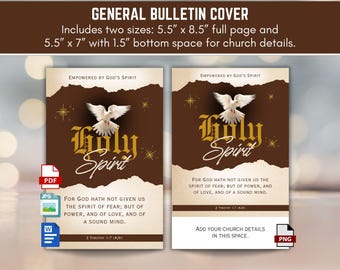 Printable Christian Church Bulletin Cover Clip Art, 2 Timothy 1:7 God Has Not Given Us a Spirit of Fear, Holy Spirit Design, KJV Scripture