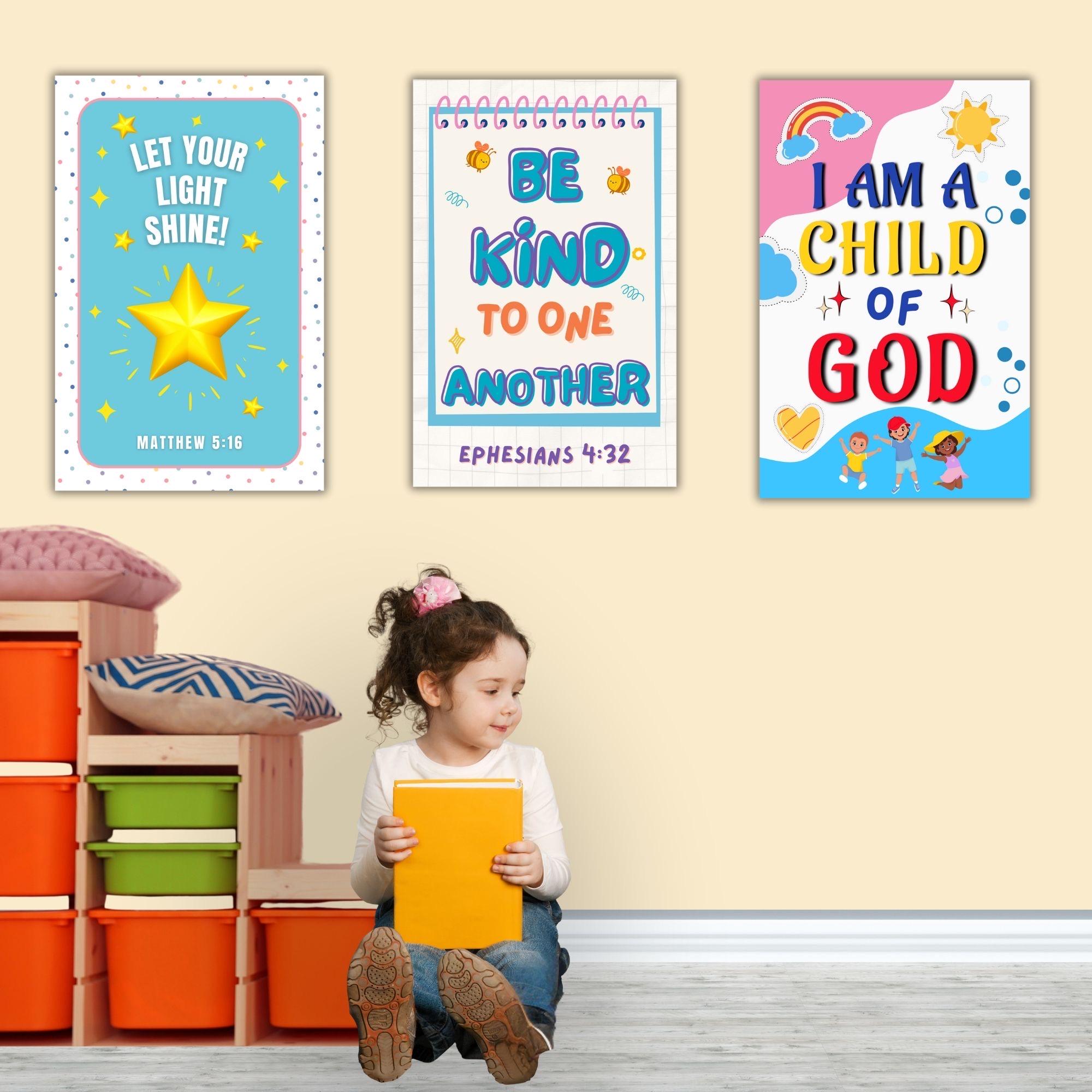 Set of 6 Bible Verse Christian Poster Wall Art for Sunday School ...