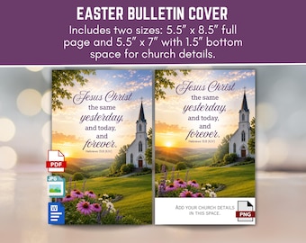 General Christian Church Worship Program Bulletin Cover Clip Art, Jesus Christ Same as Yesterday Today & Forever, Printable 8.5x11 Bi-Fold