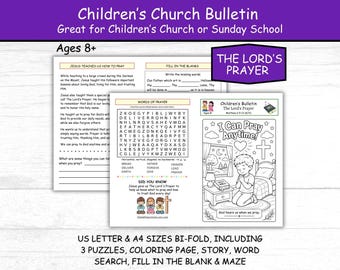 Fiche d'activité pour l'école du dimanche : La prière du Seigneur, set de table biblique, activité pour enfants à l'église, bricolage pour l'école du dimanche, instruction à domicile, PDF, format US Letter, A4
