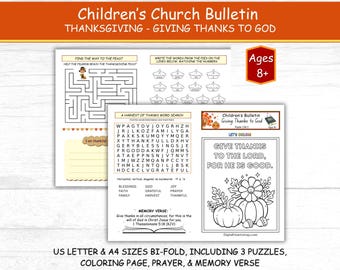 Fall Thanksgiving Activity Page for Kids, Children Church Printable Sunday School Bible craft, Give Thanks to the Lord, US Letter & A4