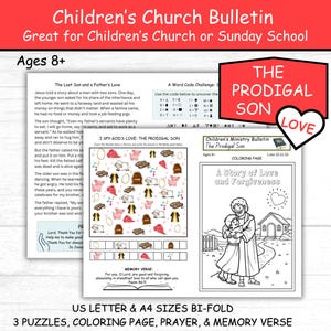 Boletín de la Iglesia Infantil, Historia Bíblica del Hijo Pródigo, Páginas de Actividades para la Escuela Dominical y la Educación en el Hogar, PDF plegable y tamaño carta A4 (8 años en adelante)