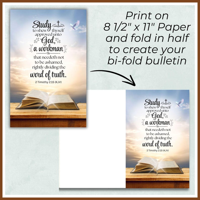 Printable Church Worship Bulletin Cover, 2 Timothy 2:15 KJV Scripture ...