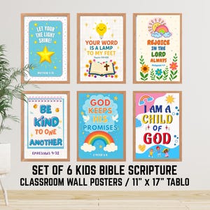Printable Classroom Christian Posters Set of 6 Bible Verse Wall Art for Church, Elementary, Homeschool, Preschool, 11x17 PDF & JPG Downloads