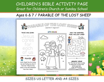 Lost Sheep Bible Activity Placemat: Sunday School Lesson (PDF Download)
