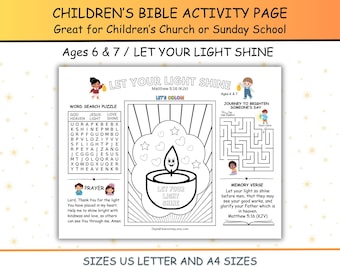 Let Your Light Shine Bible Activity Placemat: Kids Sunday School Lesson (PDF)