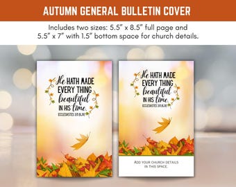 General or Fall Autumn Church Bulletin Cover Art, Ecclesiastes 3:11 He Hath Made Every Thing Beautiful, Digital Download 8.5x11 Bi-Fold