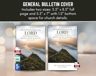 Christian Church Worship Program Bulletin Cover Clip Art, Psalm 118:24 KJV, This is the Day the Lord Hath Made, Printable 8.5x11 Bi-Fold