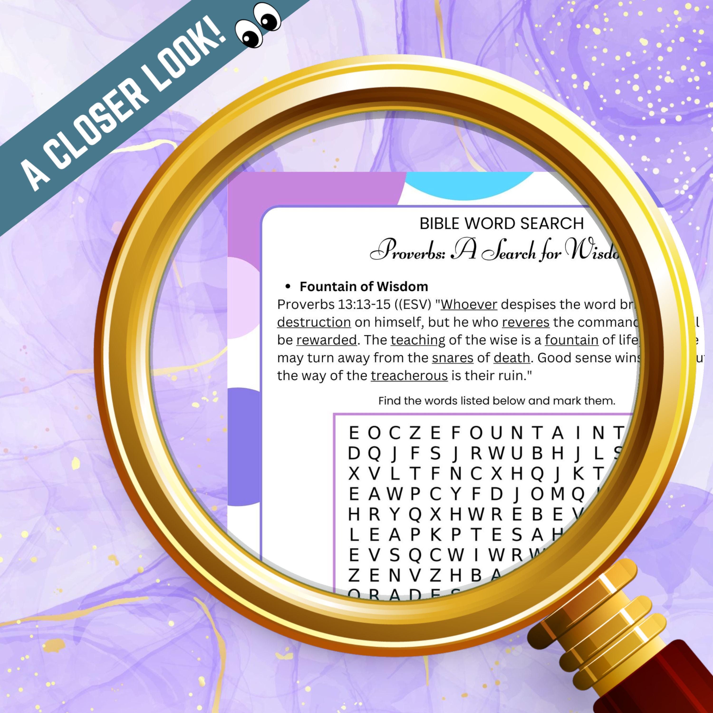 Set of 12 Printable Bible Verse Word Search Puzzles, Book of Proverbs ...