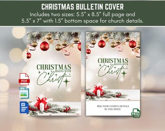 Printable Holiday Event Program Church Bulletin Cover Features Christmas Begins with Christ, Digital Download, 8.5x11 Bi-Fold