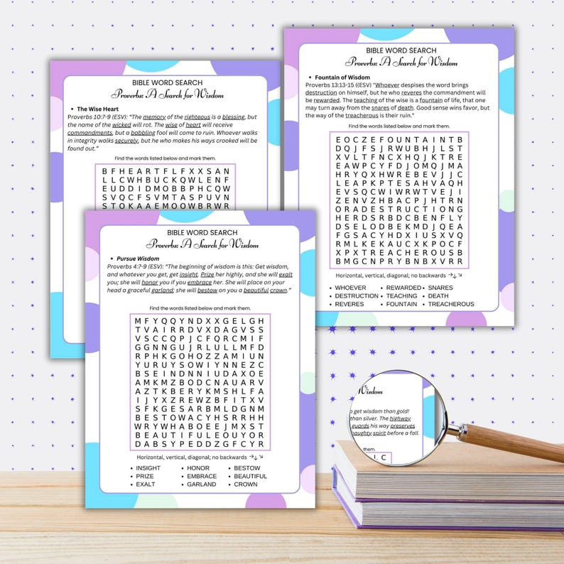 Set of 12 Printable Bible Verse Word Search Puzzles, Book of Proverbs ...