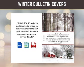 Printable General Winter Church Bulletin Cover, Psalm 9:1-2 I Will Praise Thee Oh Lord, Digital Download, 8.5x11 Bi-Fold