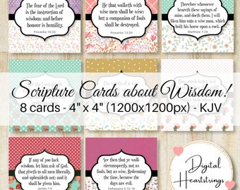 Set of 8 Wisdom-Themed Bible Verse Cards Perfect for Study, Journals Bible, scripture cards, religious cards, printable gifts,
