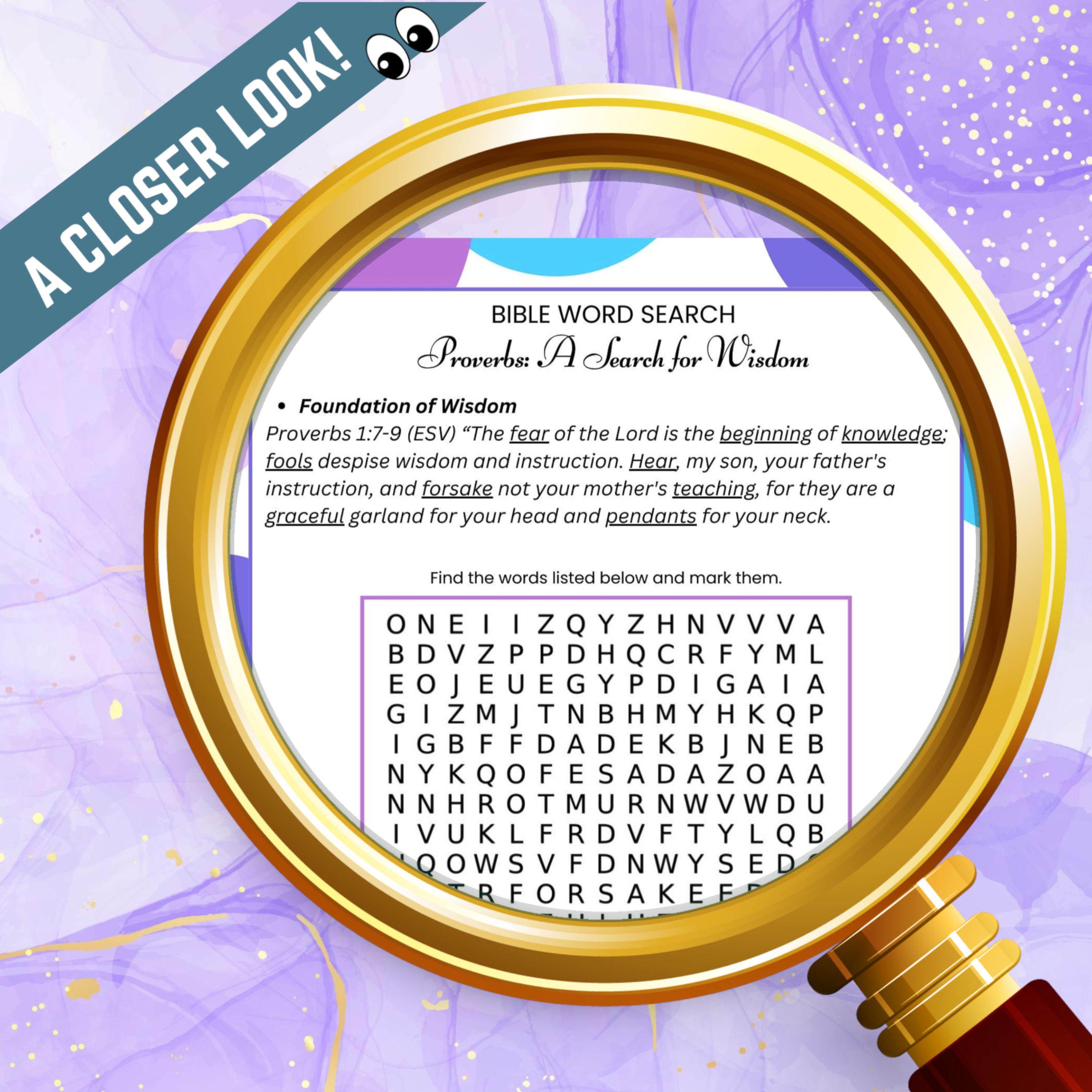 Set of 12 Printable Bible Verse Word Search Puzzles, Book of Proverbs ...