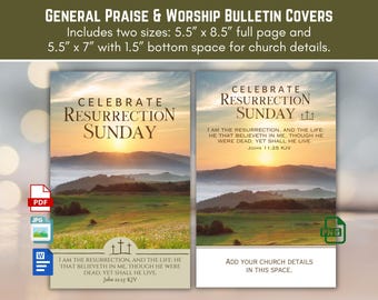 Easter Worship Church Bulletin Art Cover, Celebrate Resurrection Sunday Easter & Holy Week Services, 11x8.5 Bi-folded, Digital Download
