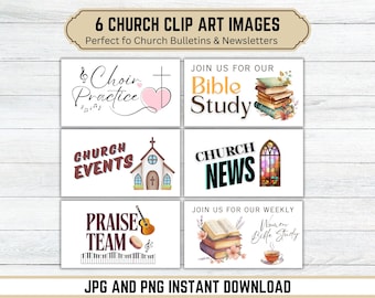 6 Christian Faith Clip-art Illustrations for Bulletins and Church Publications, Color Hi-Res 300 DPI, JPEG & PNG, Instant Digital Download