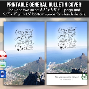 Copertina del bollettino della chiesa di lode e adorazione generale, versetto: Ogni dono buono e perfetto viene dall'alto, 8,5x11 piegato a due ante, scaricabile in formato stampabile