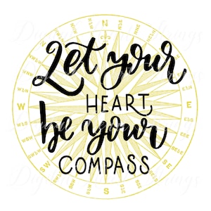 Let Your Heart Be Your Compass, Inspirational Printable Download, Instant Download, Nautical Wall Art, Beach Art, 11x14, 8x10 and 5x7 Prints image 1