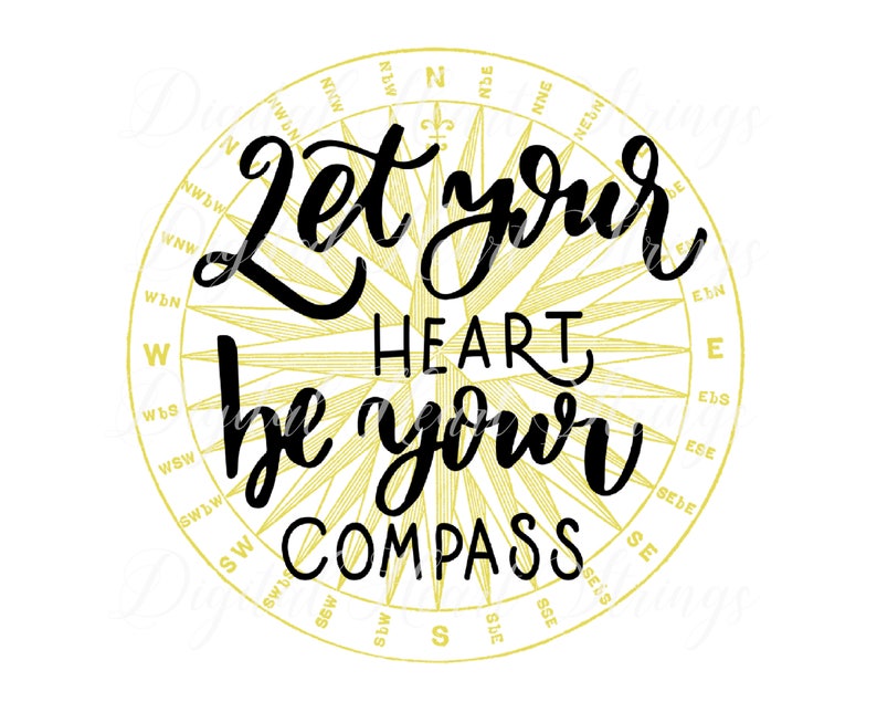 Let Your Heart Be Your Compass, Inspirational Printable Download, Instant Download, Nautical Wall Art, Beach Art, 11x14, 8x10 and 5x7 Prints image 1