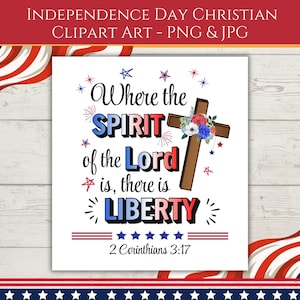 Christian patriotique 4 juillet religieux numérique haute résolution Clip Art, éléments bleus blancs rouges avec verset de la Bible croix en bois PNG & JPG