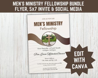 Mens Ministry Fellowship Bundle, Printable Templates Flyers Invites Social Media Graphics, Edit in Canva, Christian Club, Church Bible Study