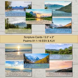 Set of 10 Bible Scripture Cards from Psalms 91, Beautiful Nature Photos, 16 Verses, KJV & ESV Bible Study Cards, Size 3.5 x 2.0 inches