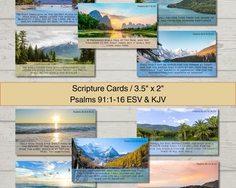 Set of 10 Bible Scripture Cards from Psalms 91, Beautiful Nature Photos, 16 Verses, KJV & ESV Bible Study Cards, Size 3.5 x 2.0 inches