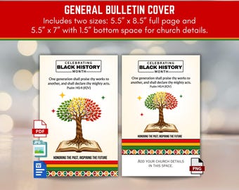 Printable Celebrating Black History Month Church Bulletin Cover for 11x8.5 Bi-Fold Program Cover, Psalm 145:4, Instant Digital Download