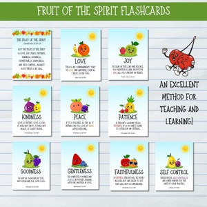 Fruit of The Spirit Kids Bible Verse Printable Flash Cards for Christian Homeschool Montessori Sunday School Education Bible Lesson Activity