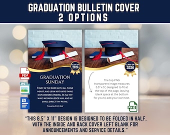 2026 Graduation Sunday Church Bulletin Art, Proverbs 3:5-6 KJV, Trust in the Lord With all Your Heart, 8.5x11 Bi-Fold Digital Download