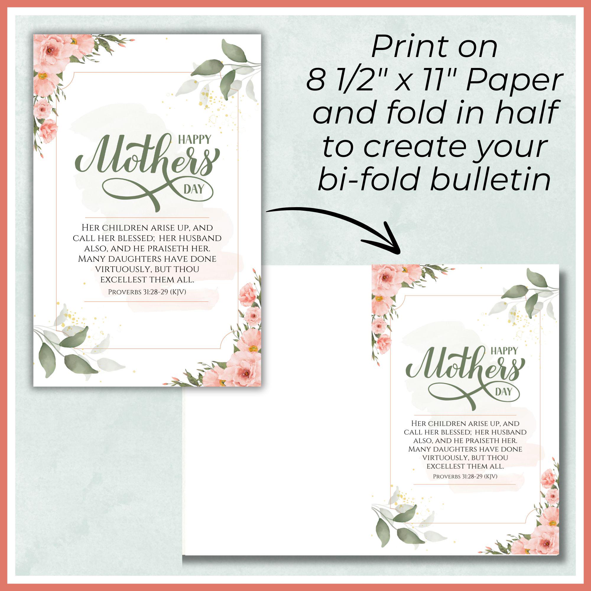 Mother's Day Church Bulletin Cover Art, Watercolor Flowers, Proverbs 31 ...