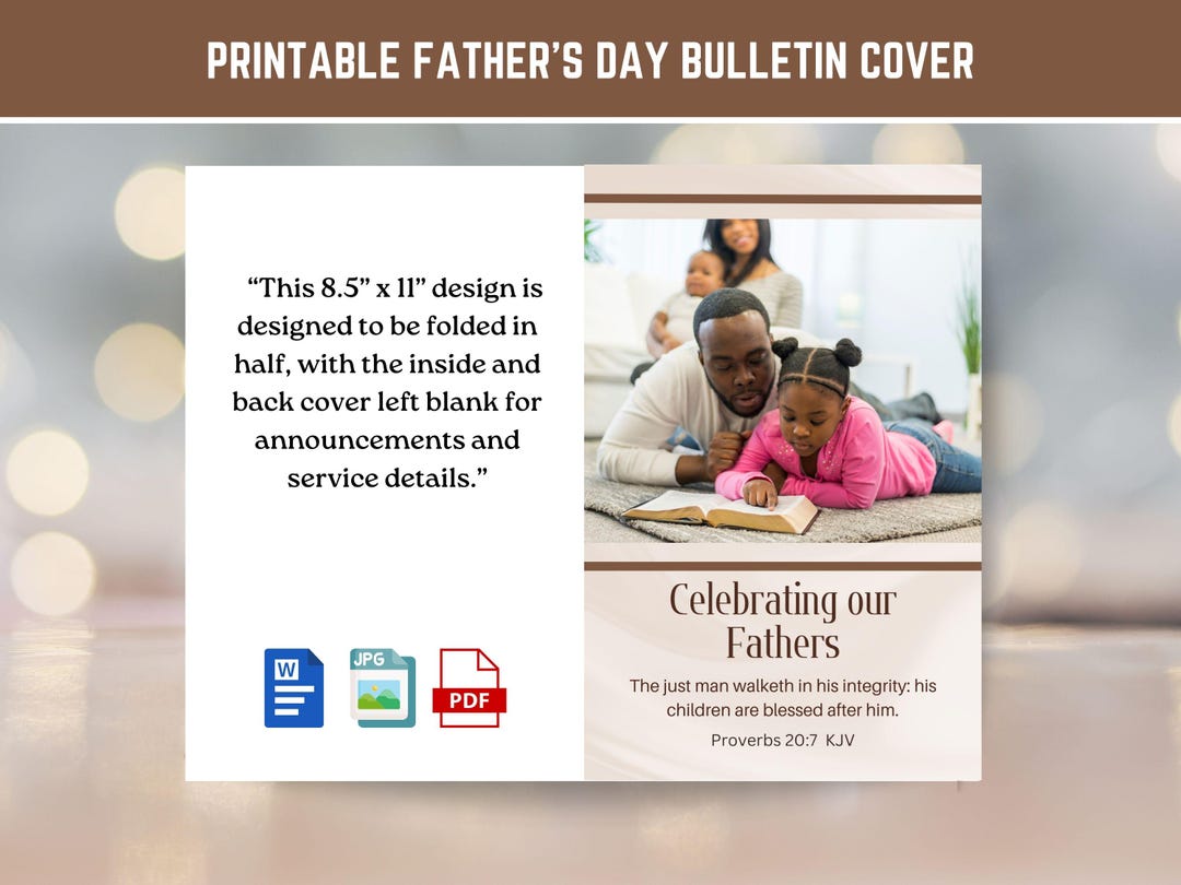 Father's Day Church Bulletin Cover Art, Proverbs 20:7 KJV, the Just Man ...