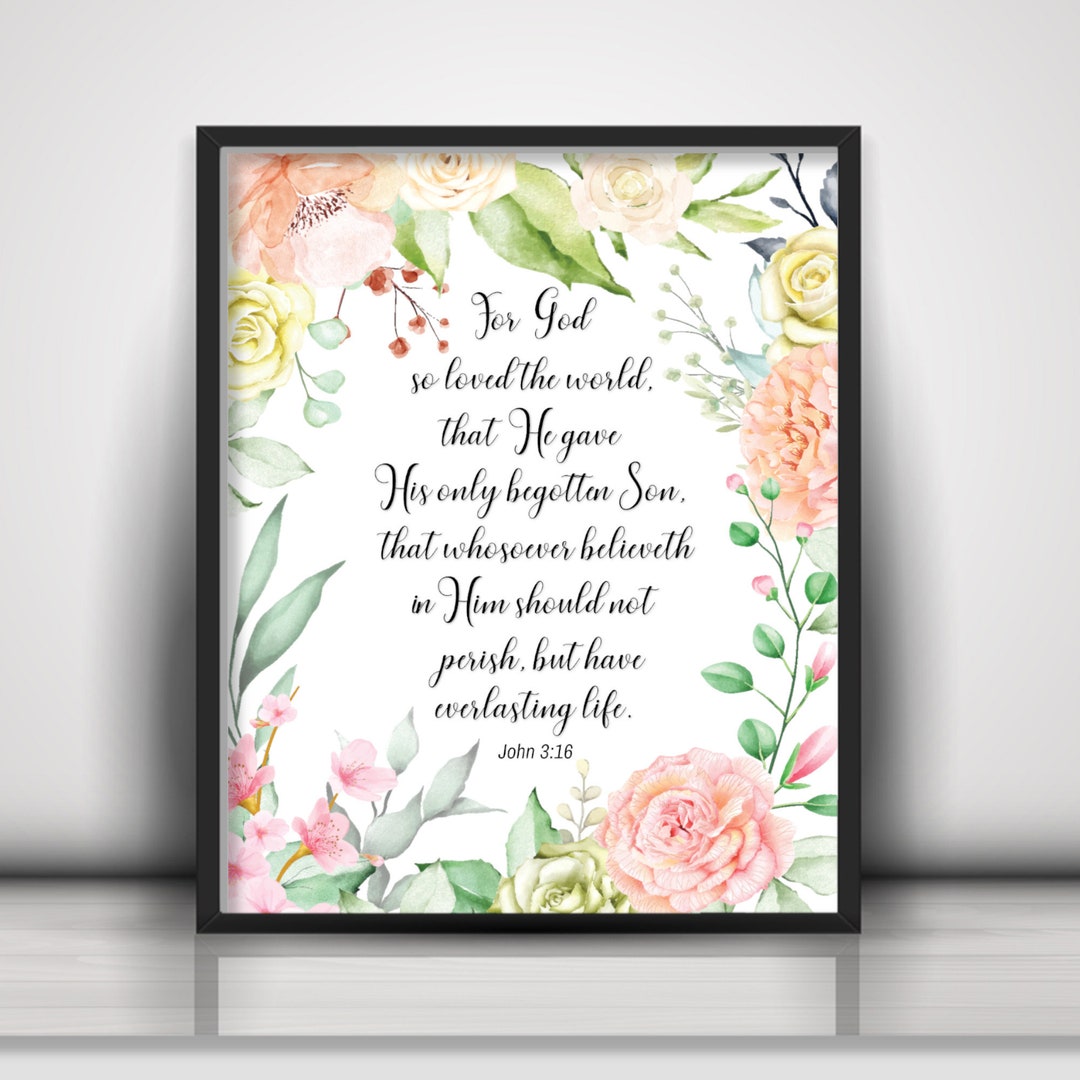 Christian Floral Pink & Green Watercolor Wall Art Poster or Canvas John