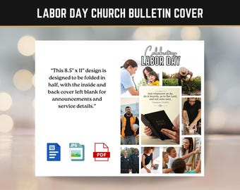 Couverture du bulletin paroissial pour la fête du Travail, Colossiens 3:23 (Version King James), Faites-le de tout votre cœur pour le Seigneur, programme de culte dépliant 8,5 x 11 pouces, téléchargement numérique