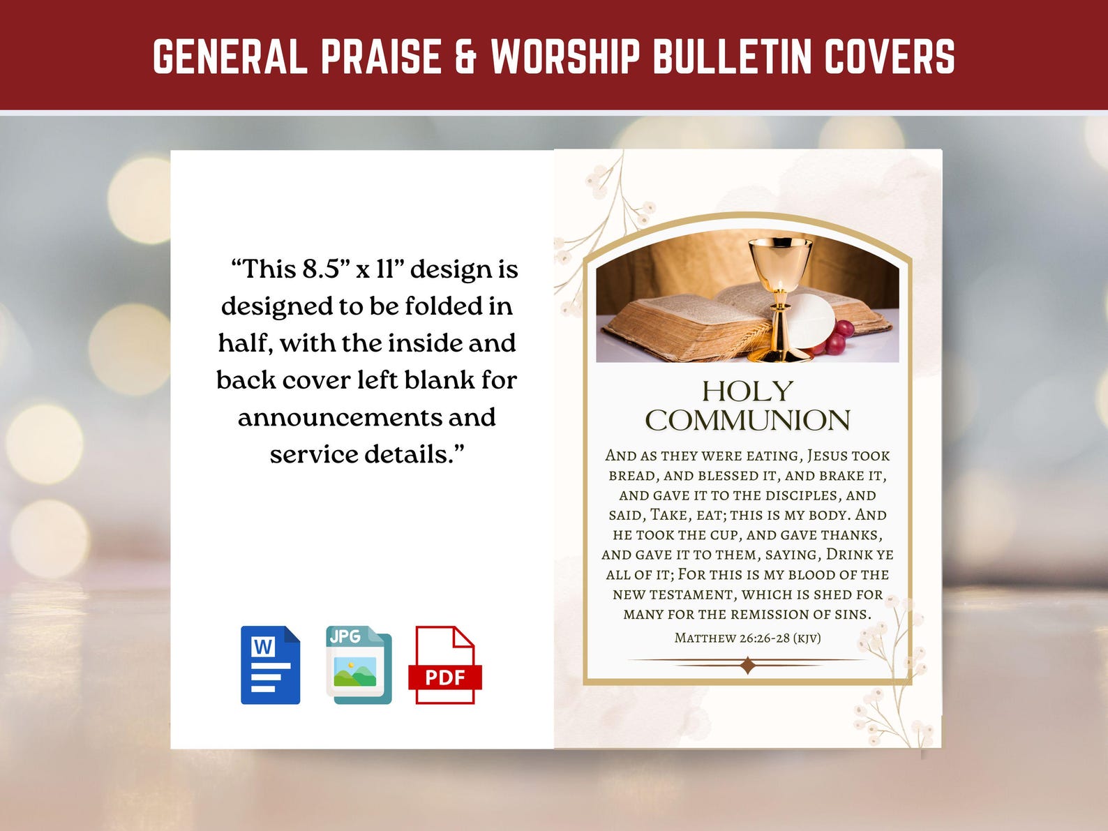 Holy Communion Church Bulletin Cover Art, Verse Matthew 26:26-28 Jesus ...