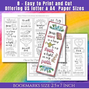Bible Scripture Bookmarks to Color for Prayer, Relaxation, Adults & Creative Activities 2.5x7 inches Set of 8, JPG and PDF Instant Downloads