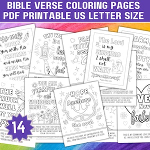 Printable Inspirational Bible Verse Coloring Page Bundle, 14 Pages of Christian Quotes for Prayer, Relaxation, Adults & Creative Activities