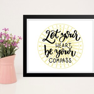 Let Your Heart Be Your Compass, Inspirational Printable Download, Instant Download, Nautical Wall Art, Beach Art, 11x14, 8x10 and 5x7 Prints image 2